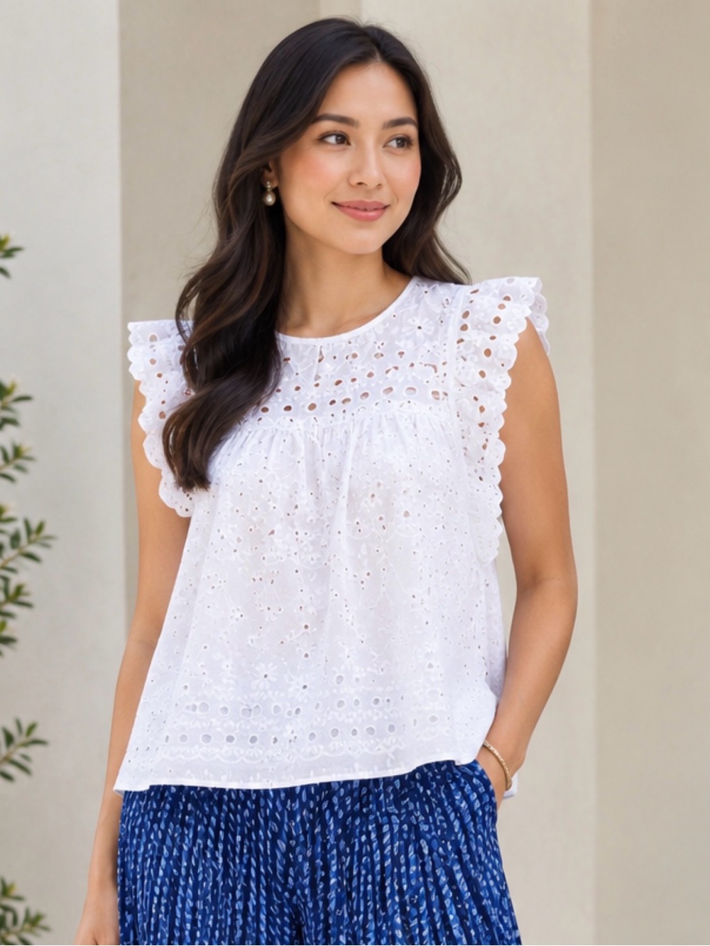 kate spade White Eyelet Flutter-Sleeve Blouse